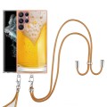 For Samsung Galaxy S22 Ultra 5G Electroplating Dual-side IMD Phone Case with Lanyard(Draft Beer)