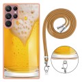 For Samsung Galaxy S22 Ultra 5G Electroplating Dual-side IMD Phone Case with Lanyard(Draft Beer)