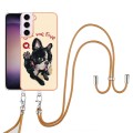 For Samsung Galaxy S23 5G Electroplating Dual-side IMD Phone Case with Lanyard(Lucky Dog)