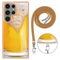 For Samsung Galaxy S23 Ultra 5G Electroplating Dual-side IMD Phone Case with Lanyard(Draft Beer)