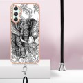 For Samsung Galaxy A25 5G Electroplating Dual-side IMD Phone Case with Lanyard(Totem Elephant)