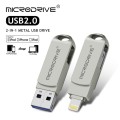 MicroDrive 2 In 1  8 Pin + USB 2.0 Portable Metal USB Flash Disk, Capacity:64GB(Silver)