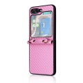 For Samsung Galaxy Z Flip5 Carbon Fiber Texture Phone Case with Lanyard(Pink)