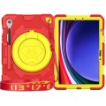 For Samsung Galaxy Tab S9 Spider Rotation Handle Silicone Hybrid PC Tablet Case(Yellow Red)