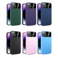 For iPhone 14 Large Glass Window PC Phone Case with Integrated Lens Film(Dark Purple)