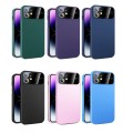 For iPhone 12 Large Glass Window PC Phone Case with Integrated Lens Film(Dark Purple)