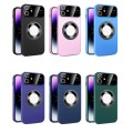 For iPhone 12 Large Glass Window Magnetic Magsafe Phone Case with Lens Film(Dark Purple)