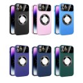 For iPhone 12 Pro Large Glass Window Magnetic Magsafe Phone Case with Lens Film(Dark Purple)