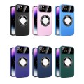 For iPhone 13 Large Glass Window Magnetic Magsafe Phone Case with Lens Film(Dark Purple)