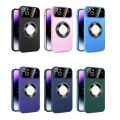 For iPhone 14 Large Glass Window Magnetic Magsafe Phone Case with Lens Film(Dark Purple)