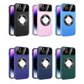 For iPhone 14 Plus Large Glass Window Magnetic Magsafe Phone Case with Lens Film(Dark Purple)