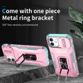 For iPhone 12 / 12 Pro Sliding Camshield Holder Phone Case(Pink + Grey Green)