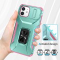 For iPhone 12 / 12 Pro Sliding Camshield Holder Phone Case(Grey Green + Pink)