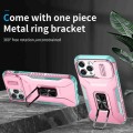 For iPhone 12 Pro Max Sliding Camshield Holder Phone Case(Pink + Grey Green)