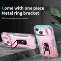 For iPhone 13 Sliding Camshield Holder Phone Case(Pink + Grey Green)