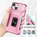 For iPhone 13 Sliding Camshield Holder Phone Case(Pink + Rose Red)