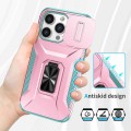 For iPhone 13 Pro Sliding Camshield Holder Phone Case(Pink + Grey Green)