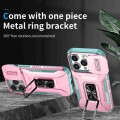 For iPhone 13 Pro Sliding Camshield Holder Phone Case(Pink + Grey Green)