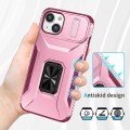 For iPhone 14 Plus Sliding Camshield Holder Phone Case(Pink + Rose Red)