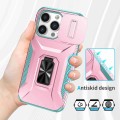 For iPhone 14 Pro Max Sliding Camshield Holder Phone Case(Pink + Grey Green)