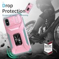 For iPhone XS Sliding Camshield Holder Phone Case(Pink + Grey Green)