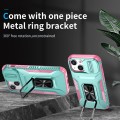 For iPhone 13 mini Sliding Camshield Holder Phone Case(Pink + Grey Green)