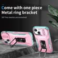 For iPhone 13 mini Sliding Camshield Holder Phone Case(Grey Green + Pink)