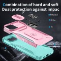 For iPhone 13 mini Sliding Camshield Holder Phone Case(Grey Green + Pink)