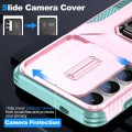 For Samsung Galaxy S24 5G Sliding Camshield Holder Phone Case(Pink + Grey Green)