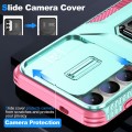 For Samsung Galaxy S24 5G Sliding Camshield Holder Phone Case(Grey Green + Pink)