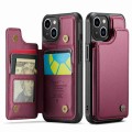 For iPhone 14 CaseMe C22 Card Slots Holder RFID Anti-theft Phone Case(Wine Red)