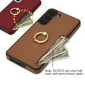 For Samsung Galaxy S23 5G Ring Card  Litchi Leather Back Phone Case(Brown)