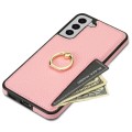For Samsung Galaxy S22+ 5G Ring Card  Litchi Leather Back Phone Case(Pink)