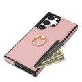 For Samsung Galaxy S22 Ultra 5G Ring Card  Litchi Leather Back Phone Case(Pink)
