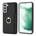 For Samsung Galaxy S21 FE 5G Ring Card  Litchi Leather Back Phone Case(Black)