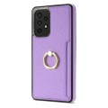 For Samsung Galaxy A52 4G/5G Ring Card  Litchi Leather Back Phone Case(Purple)