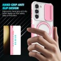 For Samsung Galaxy S23 5G Sliding Camshield Magsafe Holder TPU Hybrid PC Phone Case(Pink White)