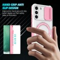 For Samsung Galaxy S22+ 5G Sliding Camshield Magsafe Holder TPU Hybrid PC Phone Case(Pink White)