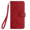 For Xiaomi Redmi Note 12S Tree Birds Embossed Pattern Leather Phone Case(Red)