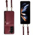 For Samsung Galaxy Z Fold5 5G Crossbody Lanyard Zipper Wallet Leather Phone Case(Wine Red)