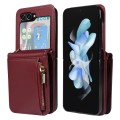 For Samsung Galaxy Z Flip5 5G Crossbody Lanyard Zipper Wallet Leather Phone Case(Wine Red)