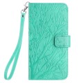For Samsung Galaxy S23 FE Tree Birds Embossed Pattern Leather Phone Case(Green)
