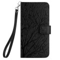 For Samsung Galaxy S23+ Tree Birds Embossed Pattern Leather Phone Case(Black)