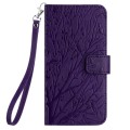 For Samsung Galaxy A12 5G Tree Birds Embossed Pattern Leather Phone Case(Purple)