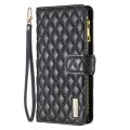 For Honor 100 Diamond Lattice Zipper Wallet Leather Flip Phone Case(Black)