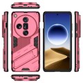 For OPPO Find X7 Ultra 5G Punk Armor 2 in 1 PC + TPU Phone Case with Holder(Light Red)
