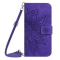 For Sony Xperia 10 VI Skin Feel Sun Flower Embossed Flip Leather Phone Case with Lanyard(Dark Purple