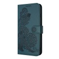 For iPhone 15 Datura Flower Embossed Flip Leather Phone Case(Dark Green)
