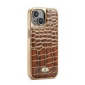 For iPhone 15 Pro Max Fierre Shann Crocodile Texture Electroplating PU Phone Case(Brown)