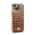 For iPhone 15 Pro Fierre Shann Crocodile Texture Electroplating PU Phone Case(Brown)